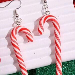 Candy Cane Dangle Earrings - Handmade Earrings - Red & White